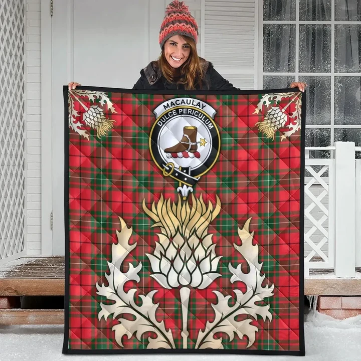 MacAulay Modern Clan Crest Tartan Scotland Thistle Gold Royal Premium Quilt
