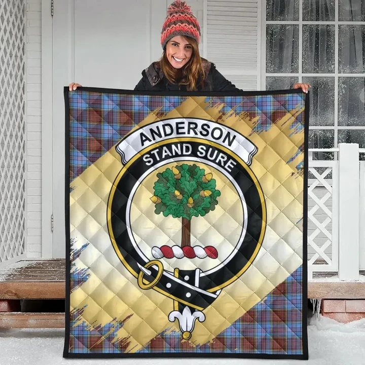 Anderson Modern Clan Crest Tartan Scotland Gold Royal Quilt K32
