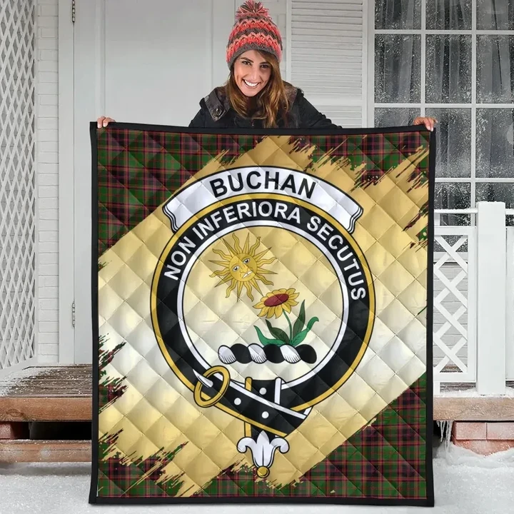 Buchan Modern Clan Crest Tartan Scotland Gold Royal Quilt K32