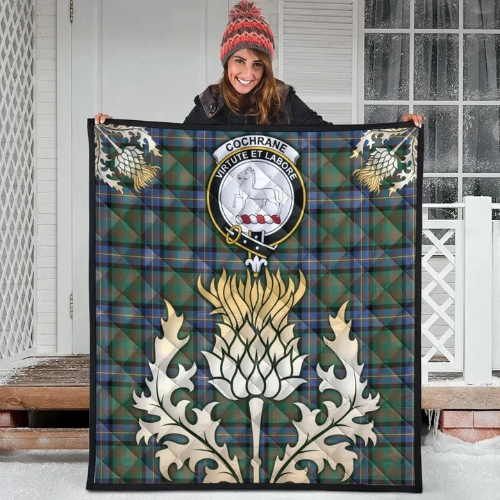 Cochrane Ancient Clan Crest Tartan Scotland Thistle Gold Royal Premium Quilt K32