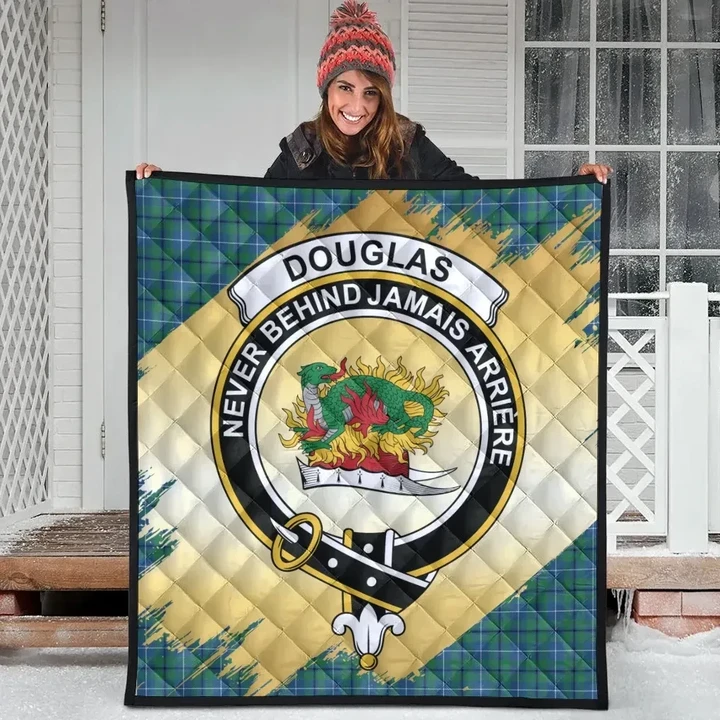 Douglas Ancient Clan Crest Tartan Scotland Gold Royal Quilt K32