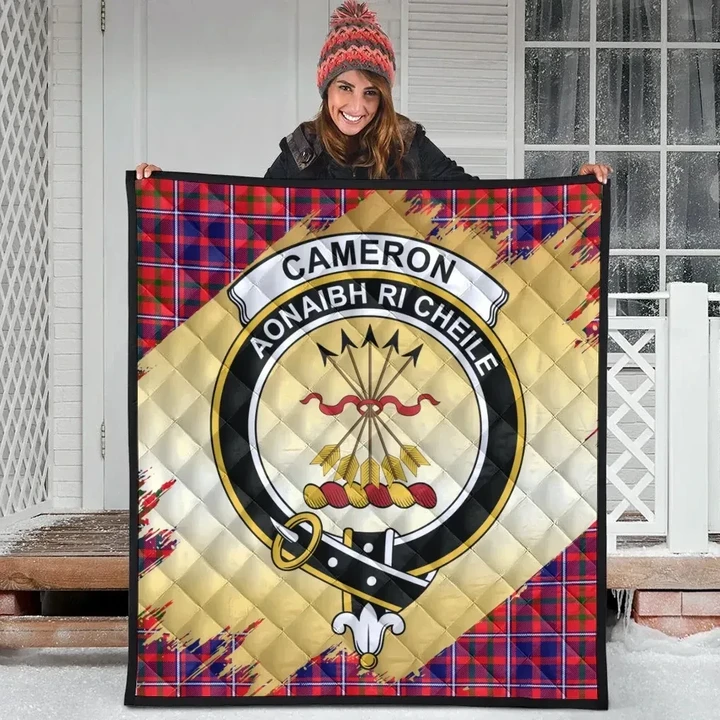 Cameron of Lochiel Modern Clan Crest Tartan Scotland Gold Royal Quilt K32