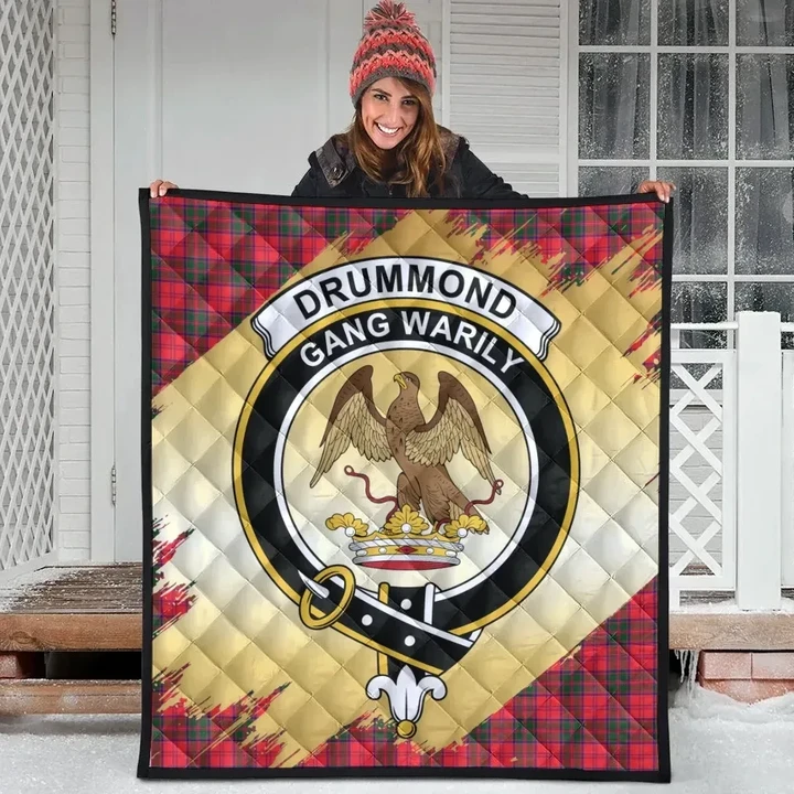 Drummond Modern Clan Crest Tartan Scotland Gold Royal Quilt K32