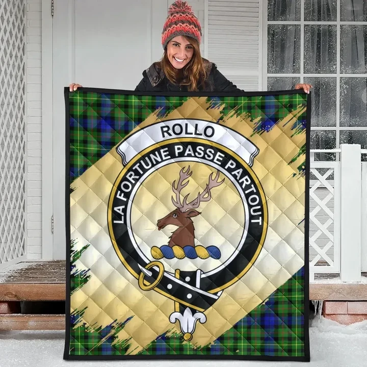 Rollo Modern Clan Crest Tartan Scotland Gold Royal Premium Quilt