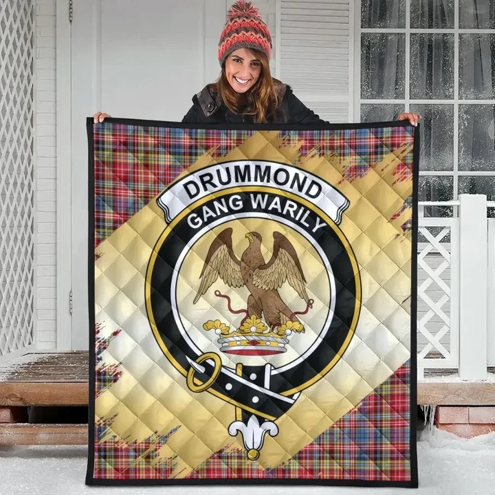 Drummond of Strathallan Clan Crest Tartan Scotland Gold Royal Quilt K32