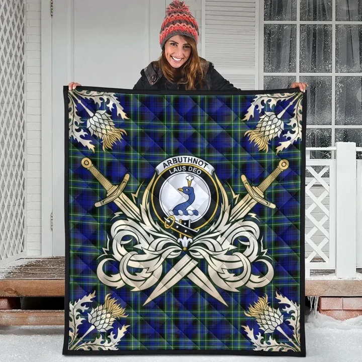 Arbuthnot Modern Clan Crest Tartan Scotland Thistle Symbol Gold Royal Premium Quilt K32