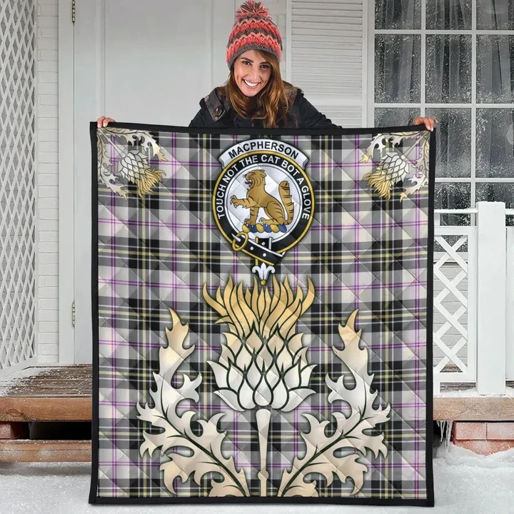 MacPherson Dress Ancient Clan Crest Tartan Scotland Thistle Gold Royal Premium Quilt