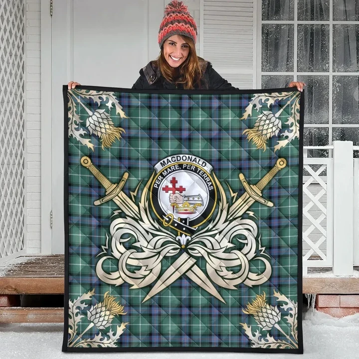 MacDonald of the Isles Hunting Ancient Clan Crest Tartan Scotland Thistle Symbol Gold Royal Premium Quilt