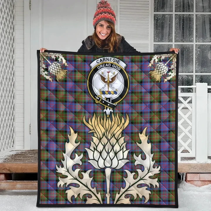 Carnegie Ancient Clan Crest Tartan Scotland Thistle Gold Royal Premium Quilt K32