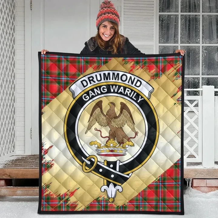 Drummond of Perth Clan Crest Tartan Scotland Gold Royal Quilt K32