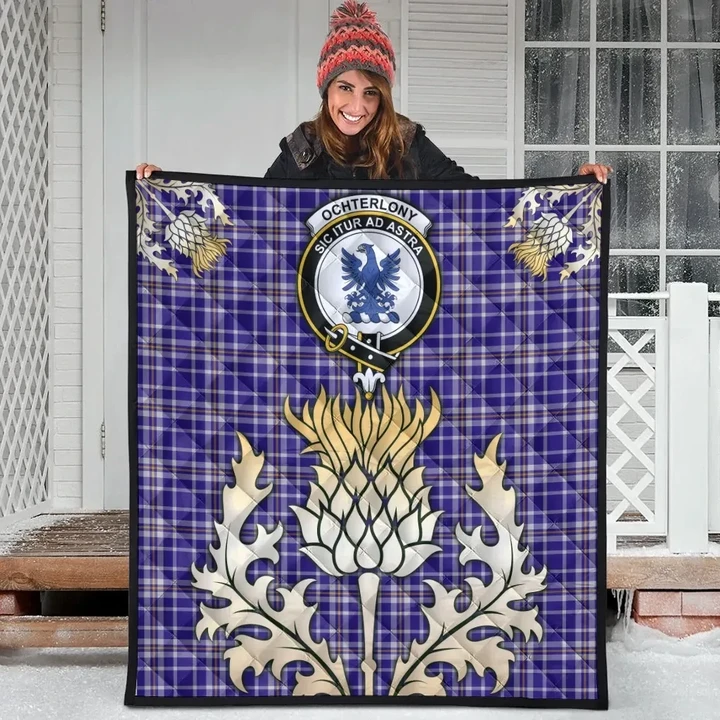 Ochterlony Clan Crest Tartan Scotland Thistle Gold Royal Premium Quilt