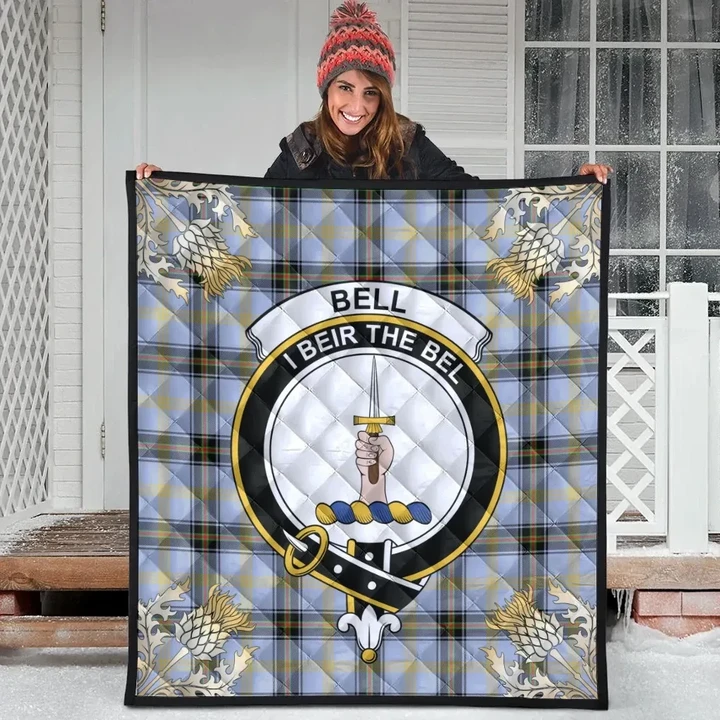Bell of the Borders Clan Crest Tartan Scotland Thistle Gold Pattern Premium Quilt K32