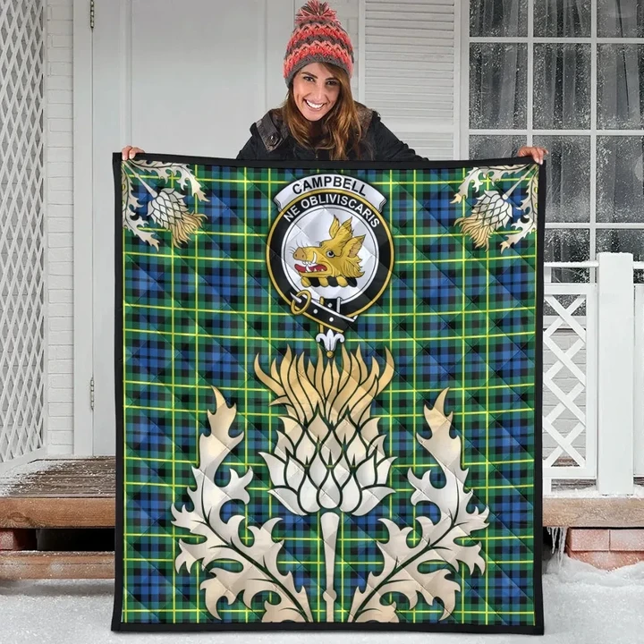 Campbell of Breadalbane Ancient Clan Crest Tartan Scotland Thistle Gold Royal Premium Quilt K32
