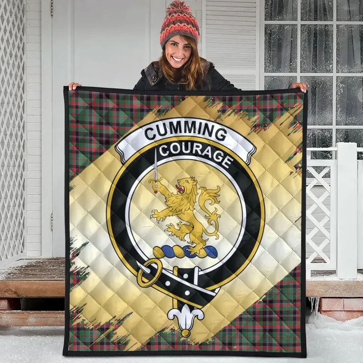 Cumming Hunting Ancient Clan Crest Tartan Scotland Gold Royal Quilt K32