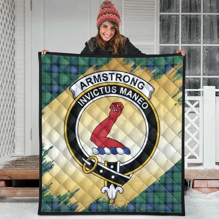 Armstrong Ancient Clan Crest Tartan Scotland Gold Royal Quilt K32