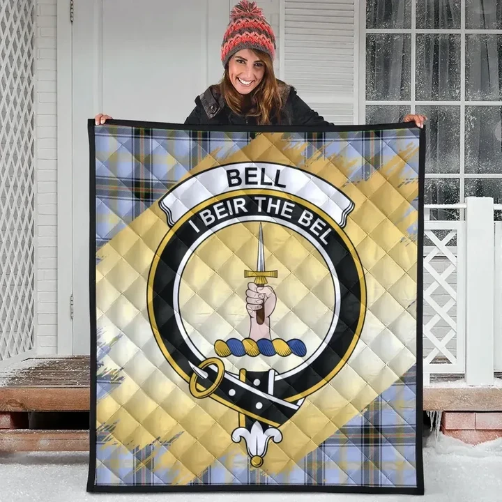 Bell of the Borders Clan Crest Tartan Scotland Gold Royal Quilt K32
