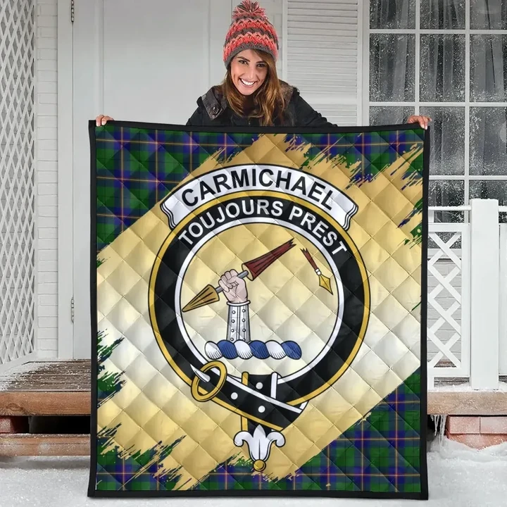 Carmichael Modern Clan Crest Tartan Scotland Gold Royal Quilt K32