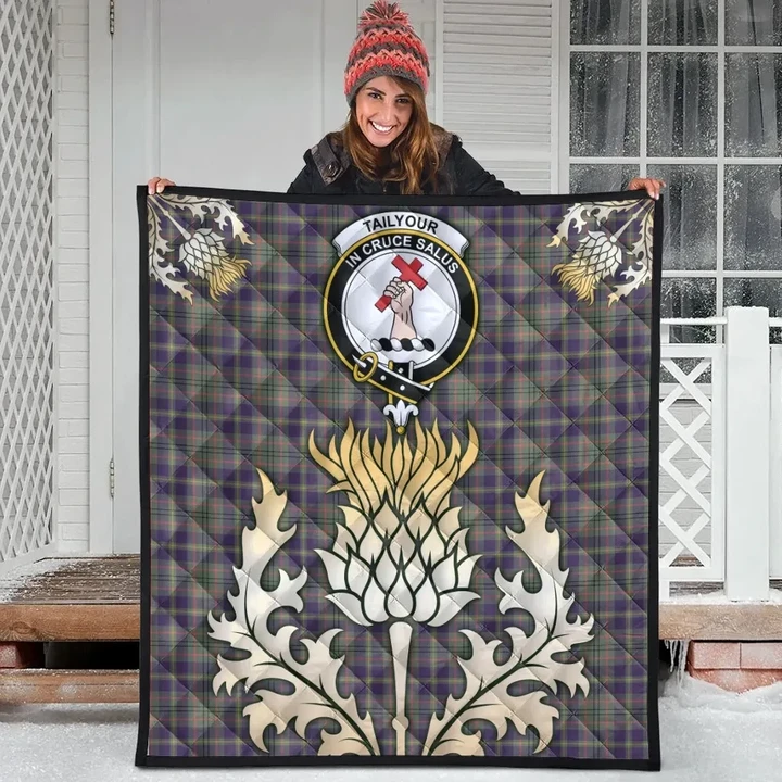 Taylor Weathered Clan Crest Tartan Scotland Thistle Gold Royal Premium Quilt