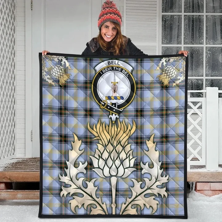 Bell of the Borders Clan Crest Tartan Scotland Thistle Gold Royal Premium Quilt K32