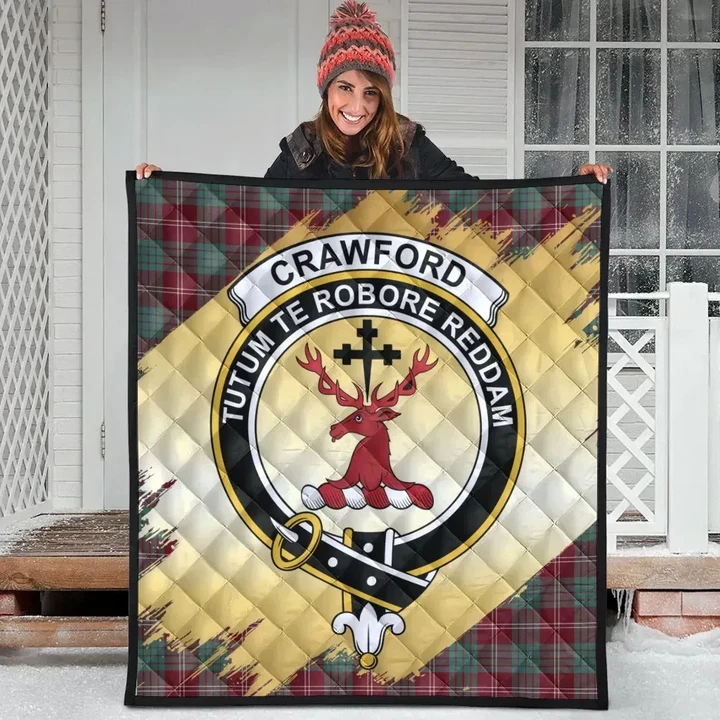 Crawford Modern Clan Crest Tartan Scotland Gold Royal Quilt K32