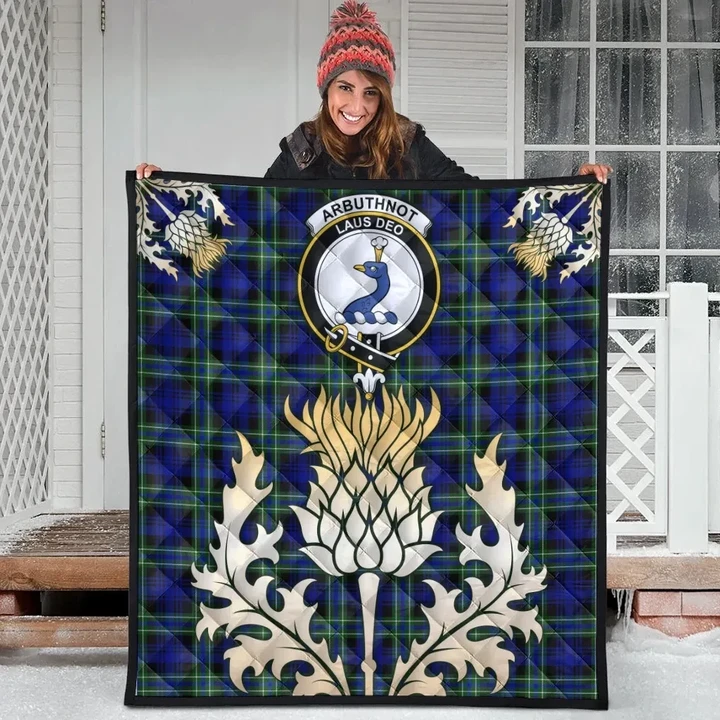 Arbuthnot Modern Clan Crest Tartan Scotland Thistle Gold Royal Premium Quilt K32
