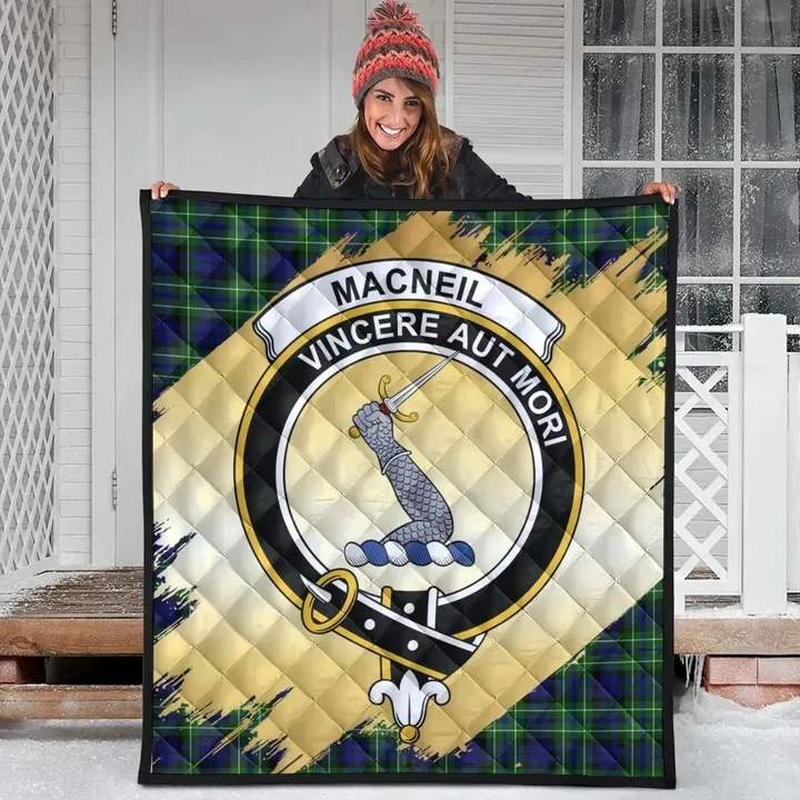 MacNeil of Colonsay Modern Clan Crest Tartan Scotland Gold Royal Premium Quilt