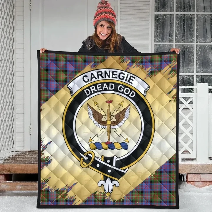 Carnegie Ancient Clan Crest Tartan Scotland Gold Royal Quilt K32