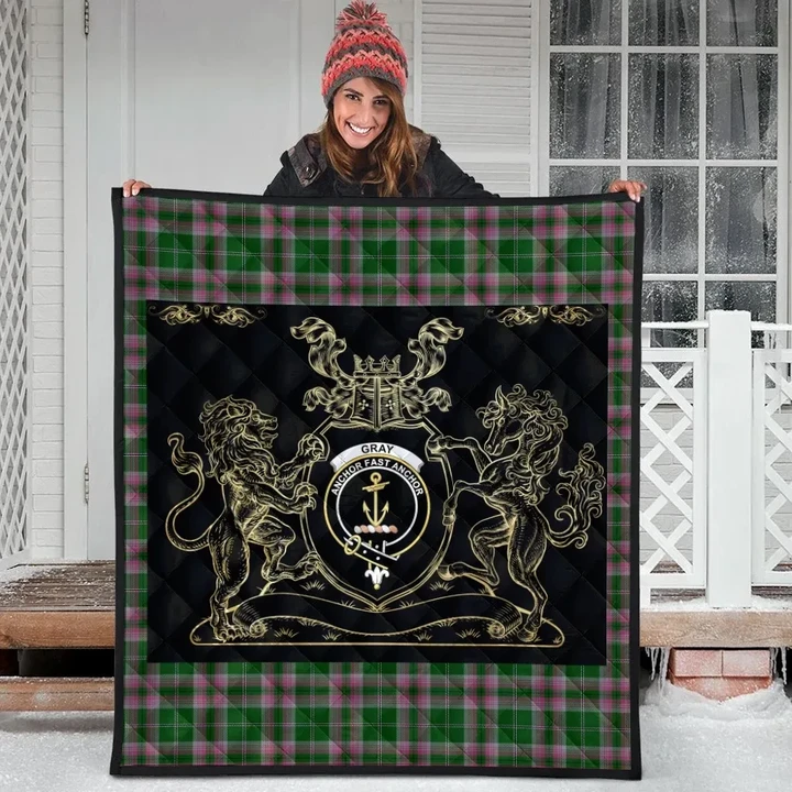 Gray Hunting Clan Royal Lion and Horse Premium Quilt