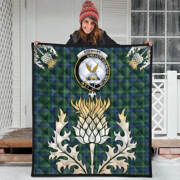 Stewart Hunting Modern Clan Crest Tartan Scotland Thistle Gold Royal Premium Quilt