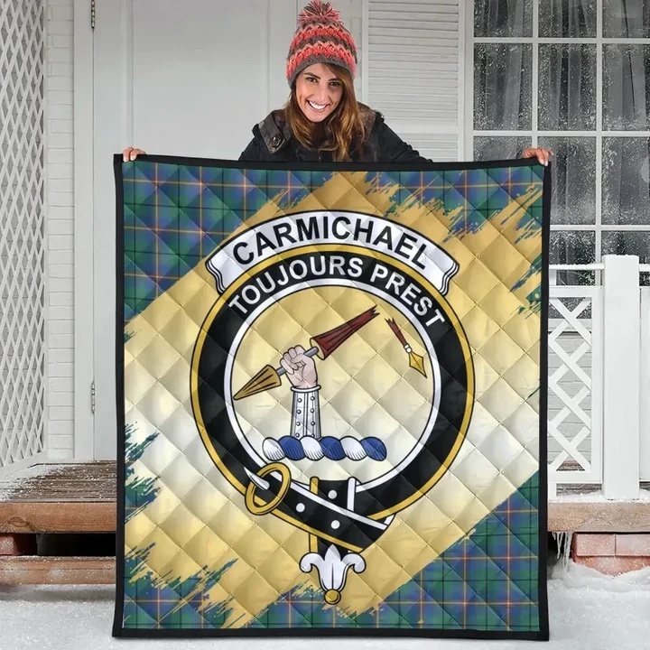 Carmichael Ancient Clan Crest Tartan Scotland Gold Royal Quilt K32