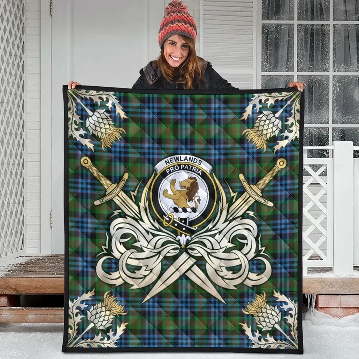Newlands of Lauriston Clan Crest Tartan Scotland Thistle Symbol Gold Royal Premium Quilt