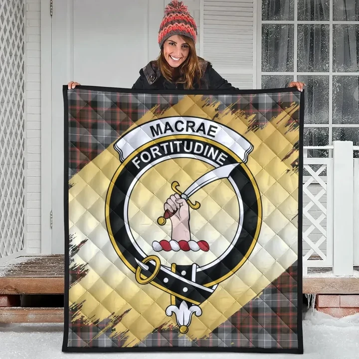 MacRae Hunting Weathered Clan Crest Tartan Scotland Gold Royal Premium Quilt