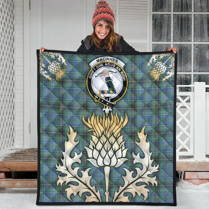 MacInnes Ancient Clan Crest Tartan Scotland Thistle Gold Royal Premium Quilt