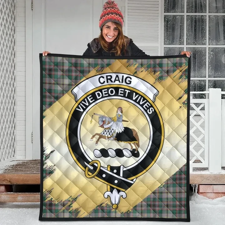 Craig Ancient Clan Crest Tartan Scotland Gold Royal Quilt K32