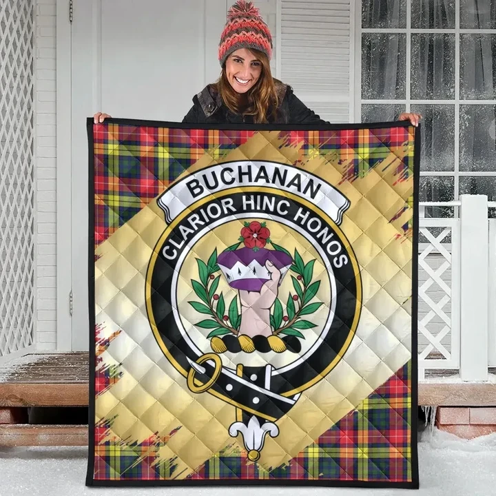 Buchanan Modern Clan Crest Tartan Scotland Gold Royal Quilt K32