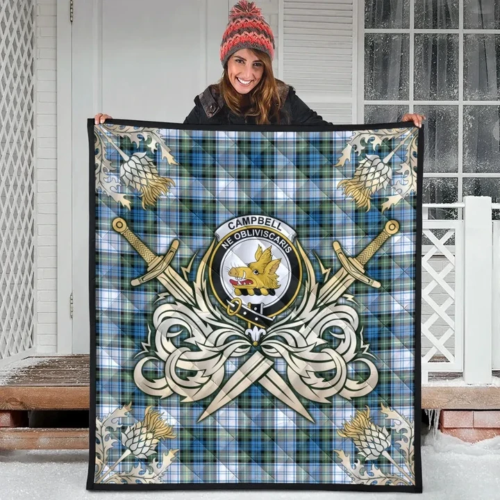 Campbell Dress Ancient Clan Crest Tartan Scotland Thistle Symbol Gold Royal Premium Quilt K32