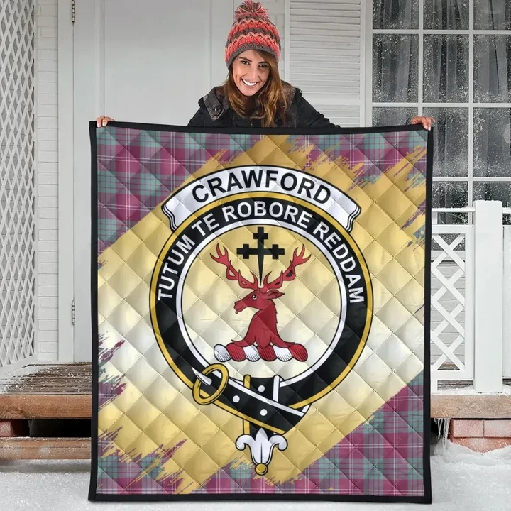 Crawford Ancient Clan Crest Tartan Scotland Gold Royal Quilt K32