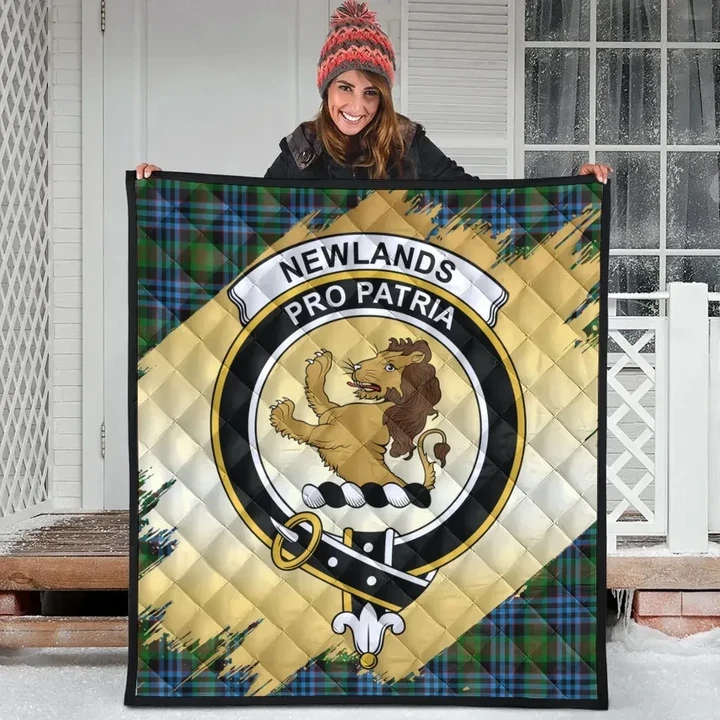 Newlands of Lauriston Clan Crest Tartan Scotland Gold Royal Premium Quilt