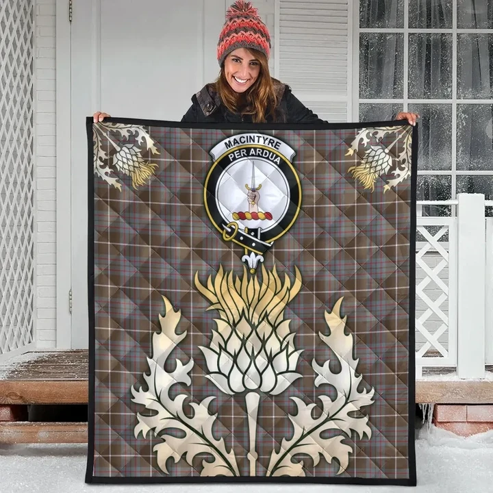 MacIntyre Hunting Weathered Clan Crest Tartan Scotland Thistle Gold Royal Premium Quilt