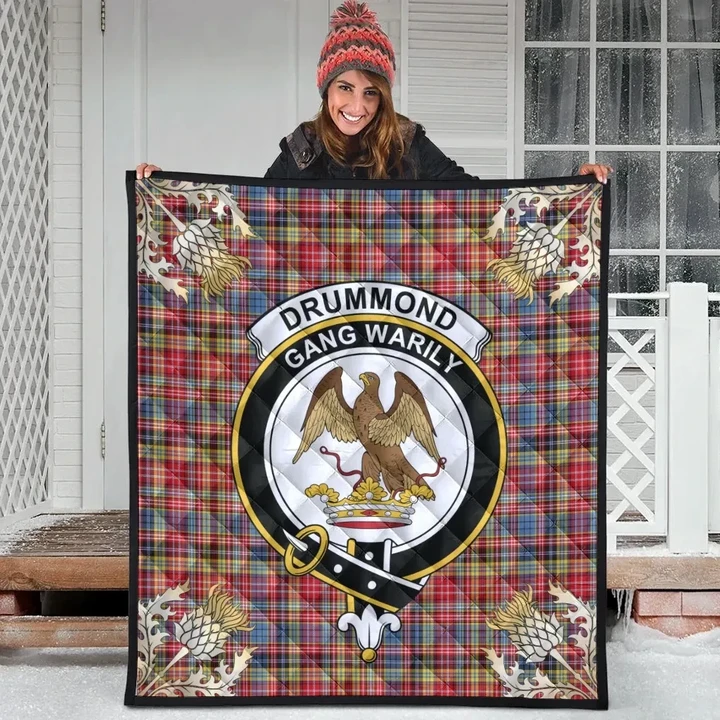 Drummond of Strathallan Clan Crest Tartan Scotland Thistle Gold Pattern Premium Quilt K32
