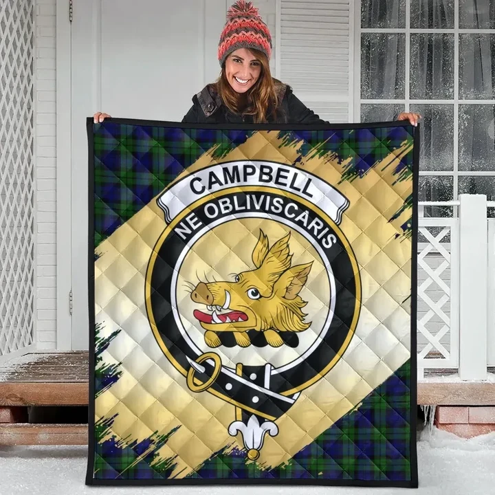 Campbell Modern Clan Crest Tartan Scotland Gold Royal Quilt K32