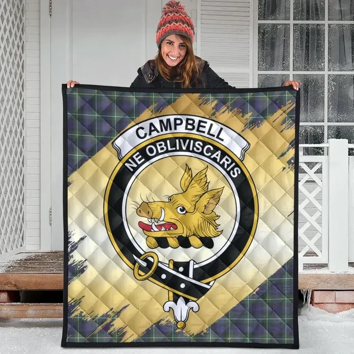 Campbell Argyll Modern Clan Crest Tartan Scotland Gold Royal Quilt K32