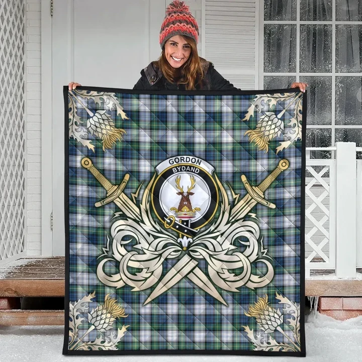 Gordon Dress Ancient Clan Crest Tartan Scotland Thistle Symbol Gold Royal Premium Quilt