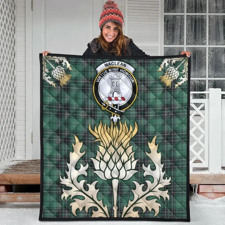 MacLean Hunting Ancient Clan Crest Tartan Scotland Thistle Gold Royal Premium Quilt