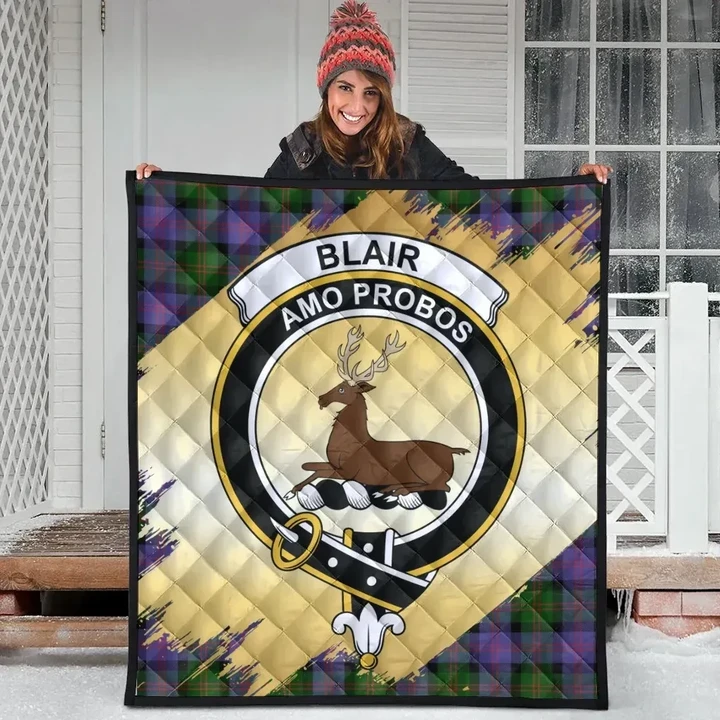 Blair Modern Clan Crest Tartan Scotland Gold Royal Quilt K32