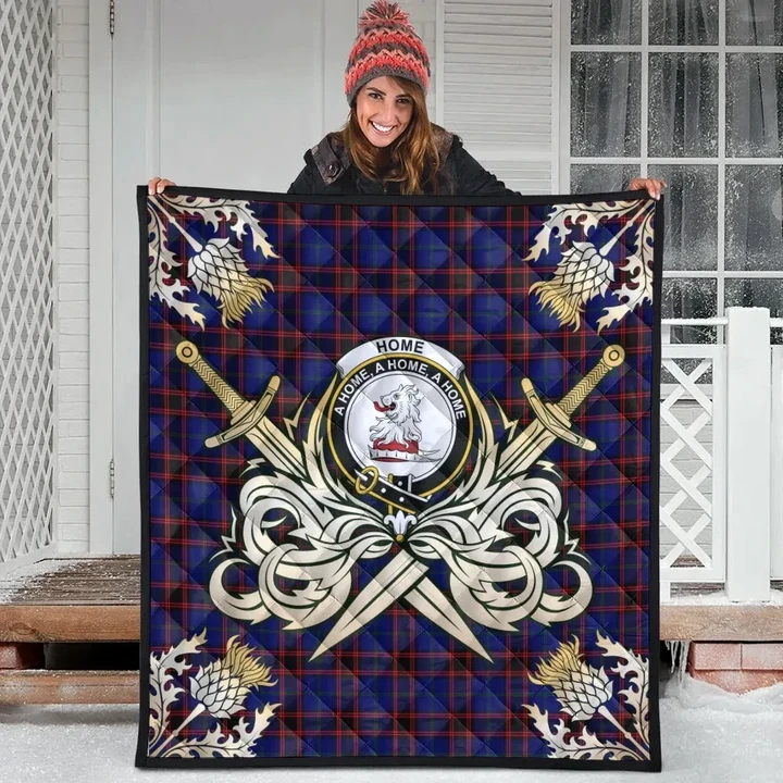 Home Modern Clan Crest Tartan Scotland Thistle Symbol Gold Royal Premium Quilt