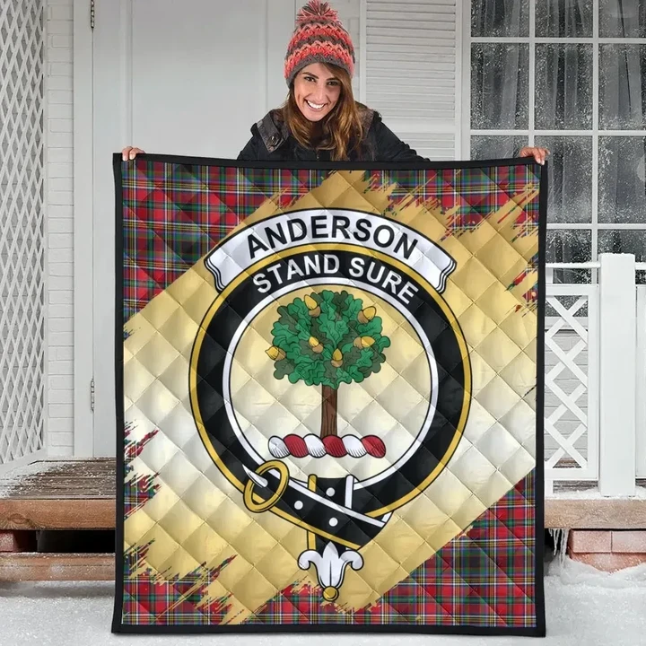 Anderson of Arbrake Clan Crest Tartan Scotland Gold Royal Quilt K32