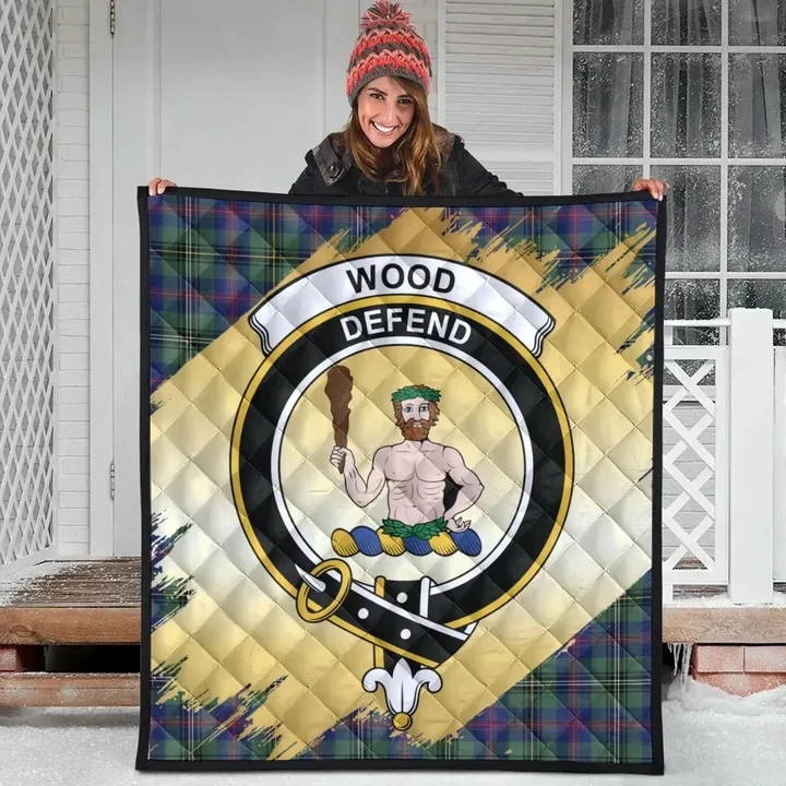 Wood Modern Clan Crest Tartan Scotland Gold Royal Premium Quilt