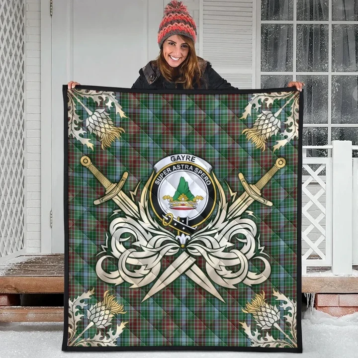 Gayre Clan Crest Tartan Scotland Thistle Symbol Gold Royal Premium Quilt