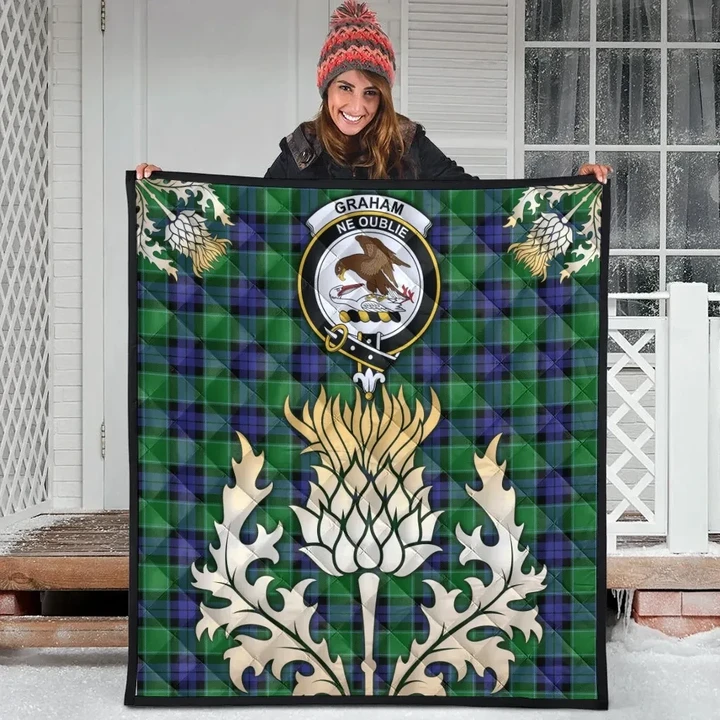Graham of Menteith Modern Clan Crest Tartan Scotland Thistle Gold Royal Premium Quilt